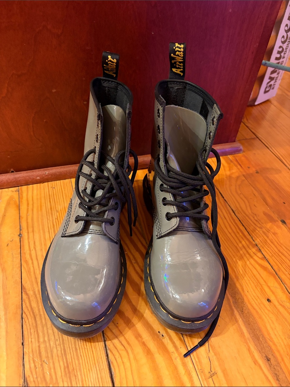 Dr. Martens Gray Patent Lace-Up Boots